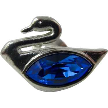 Swarovski Swan Lapel Pin With Blue Marquise Crysta