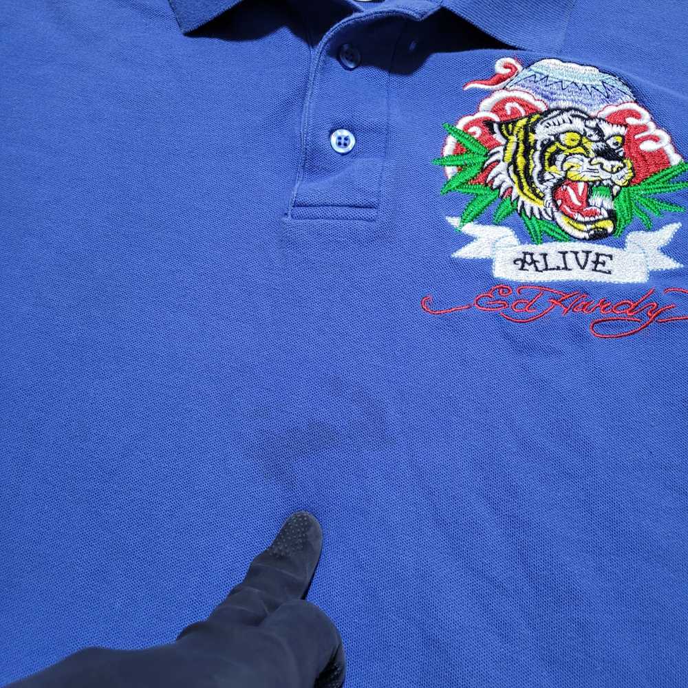 Ed Hardy Alive Polo Shirt XL Blue Men Embroidered… - image 8