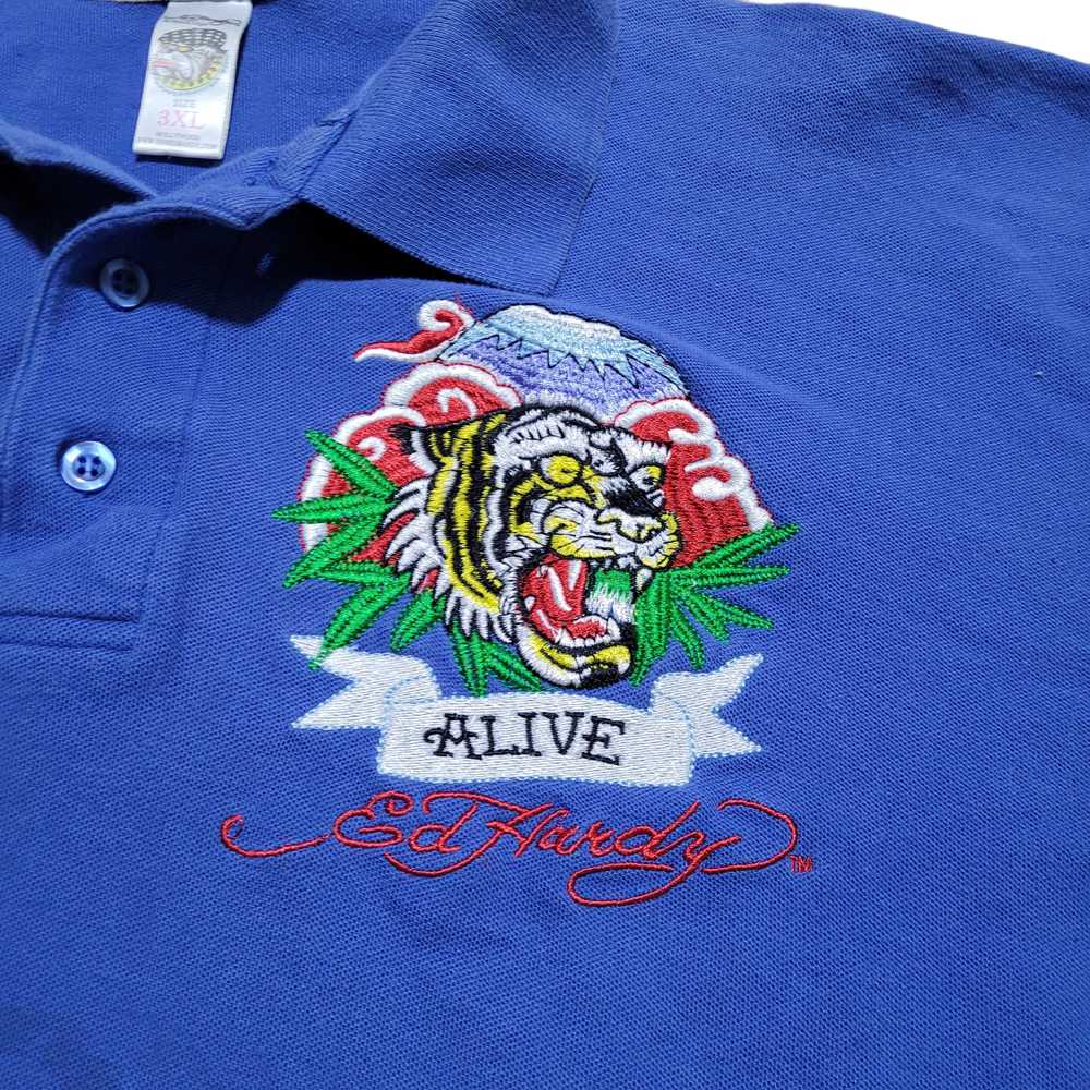 Ed Hardy Alive Polo Shirt XL Blue Men Embroidered… - image 9