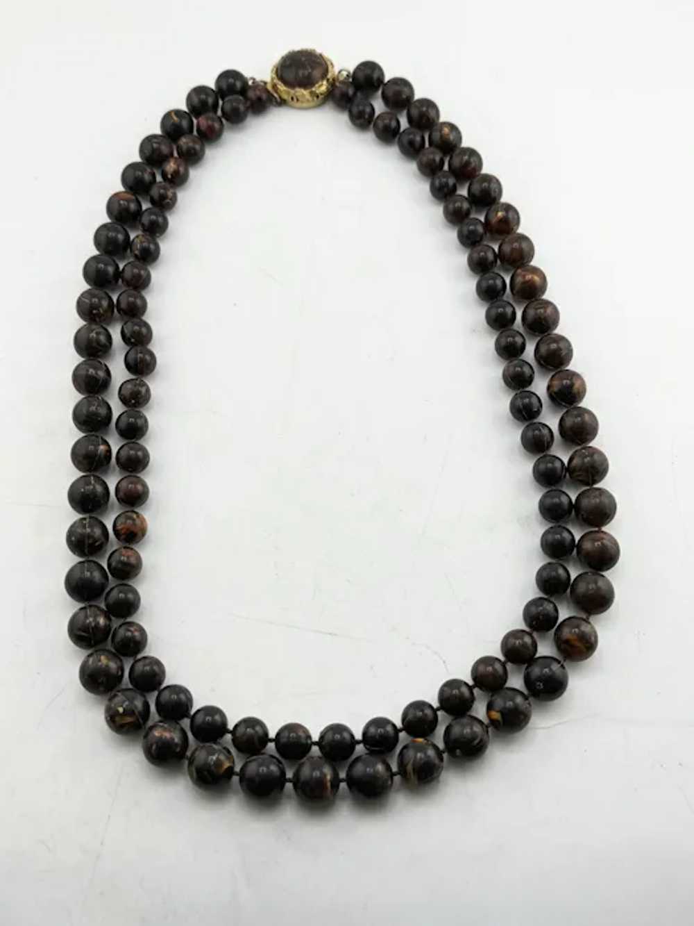 Vintage brown beaded double strand necklace - image 2