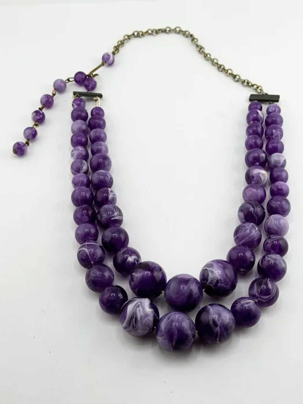 Vintage double strand purple beaded necklace - image 2