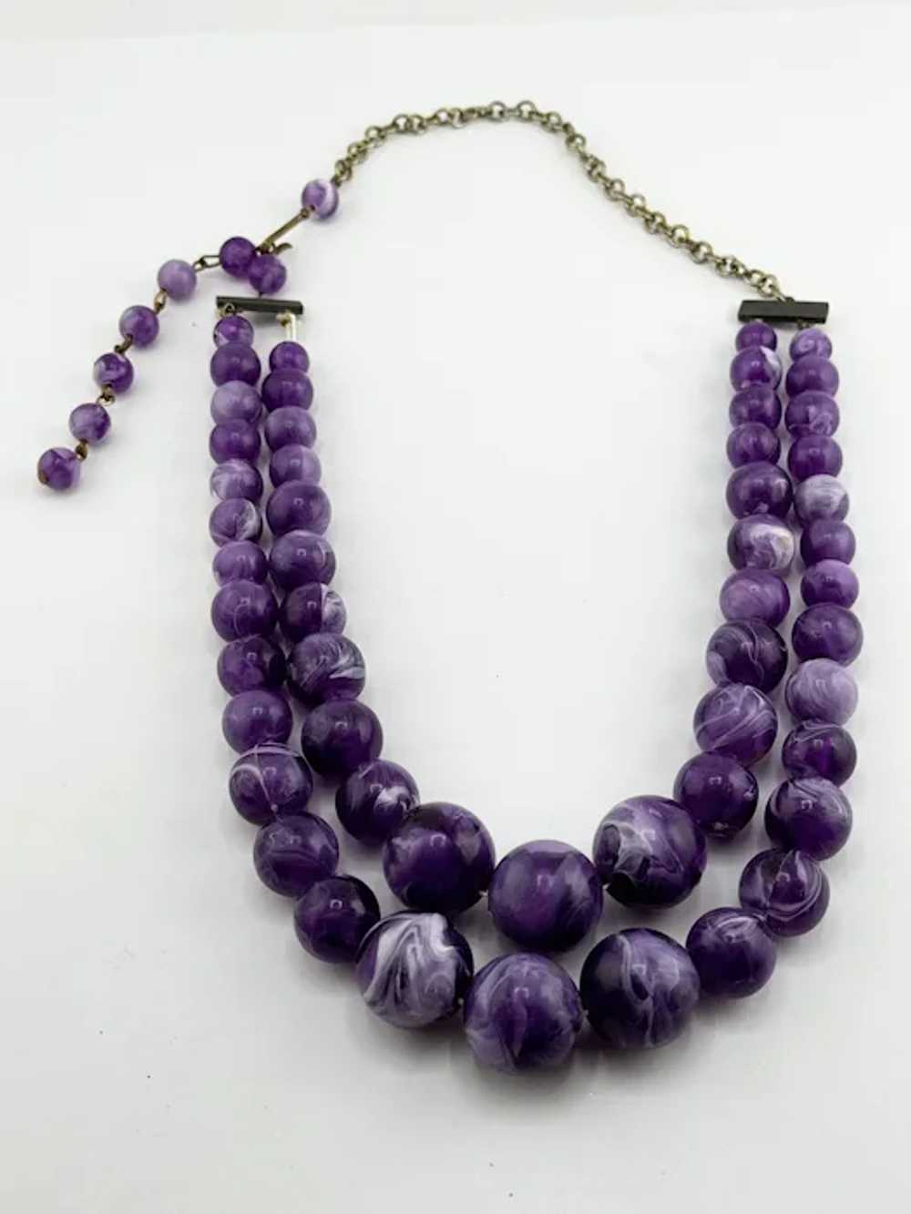 Vintage double strand purple beaded necklace - image 4