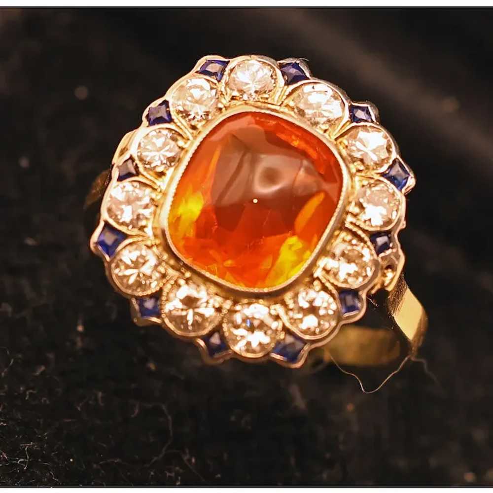 Vintage Art Deco ring cushion cut fire opal diamo… - image 10