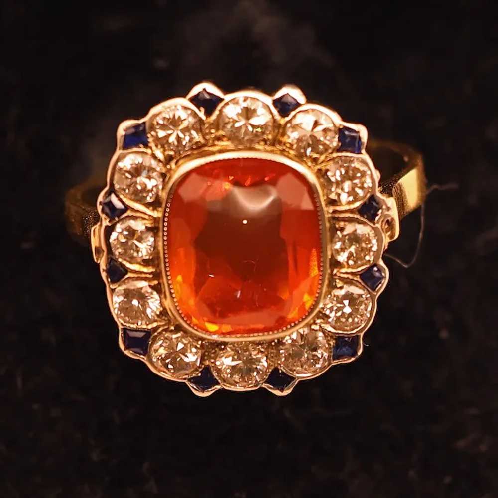 Vintage Art Deco ring cushion cut fire opal diamo… - image 11