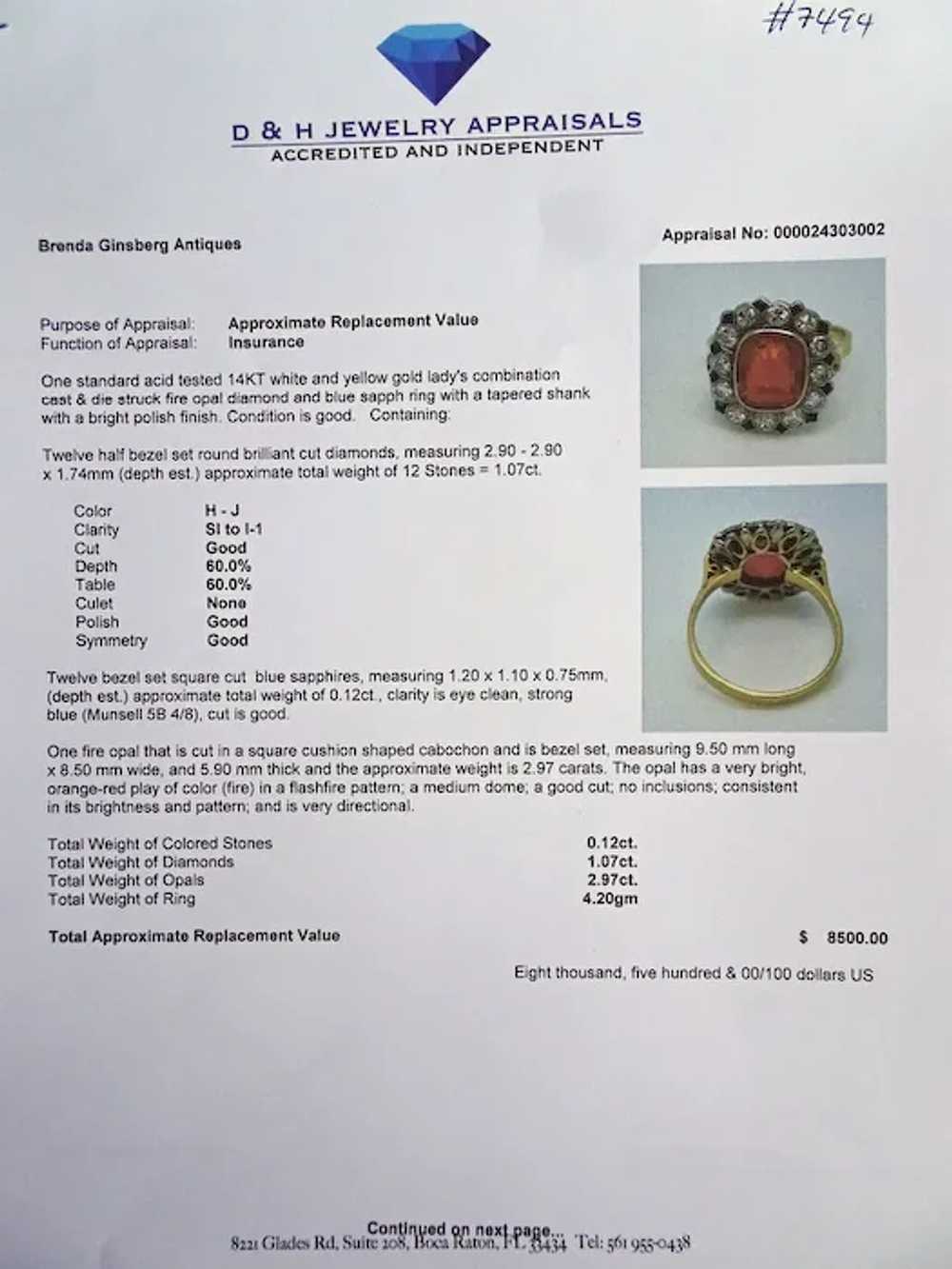 Vintage Art Deco ring cushion cut fire opal diamo… - image 12