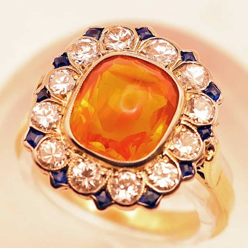 Vintage Art Deco ring cushion cut fire opal diamo… - image 2