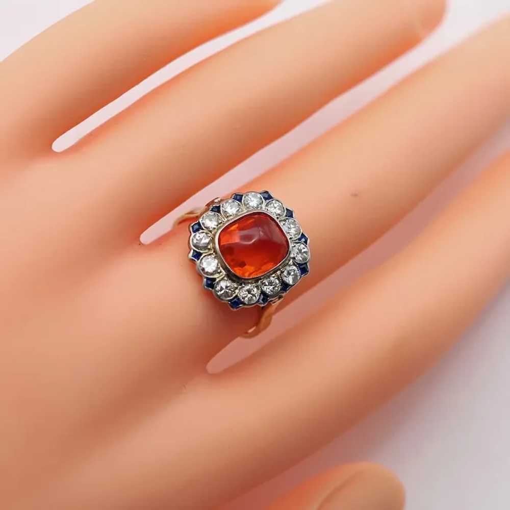 Vintage Art Deco ring cushion cut fire opal diamo… - image 4