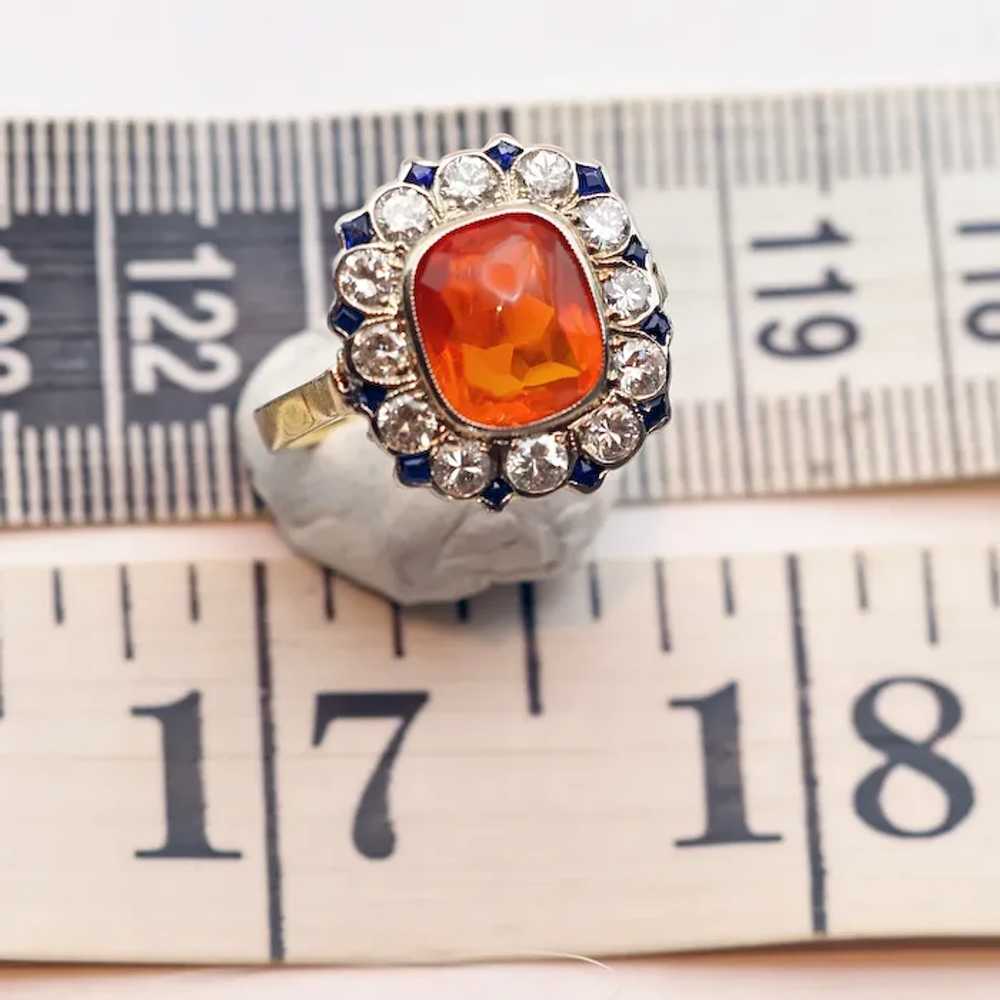 Vintage Art Deco ring cushion cut fire opal diamo… - image 5