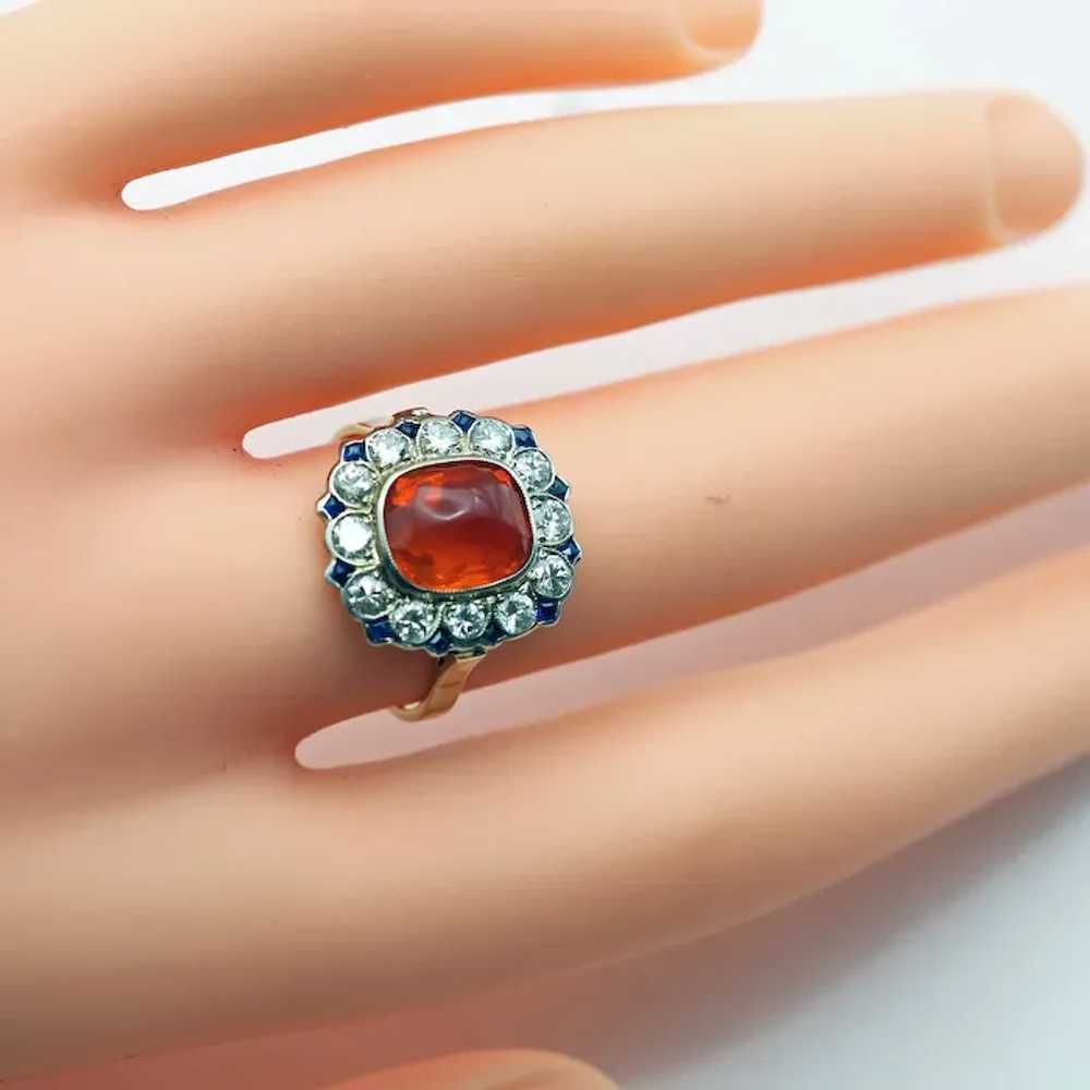 Vintage Art Deco ring cushion cut fire opal diamo… - image 6