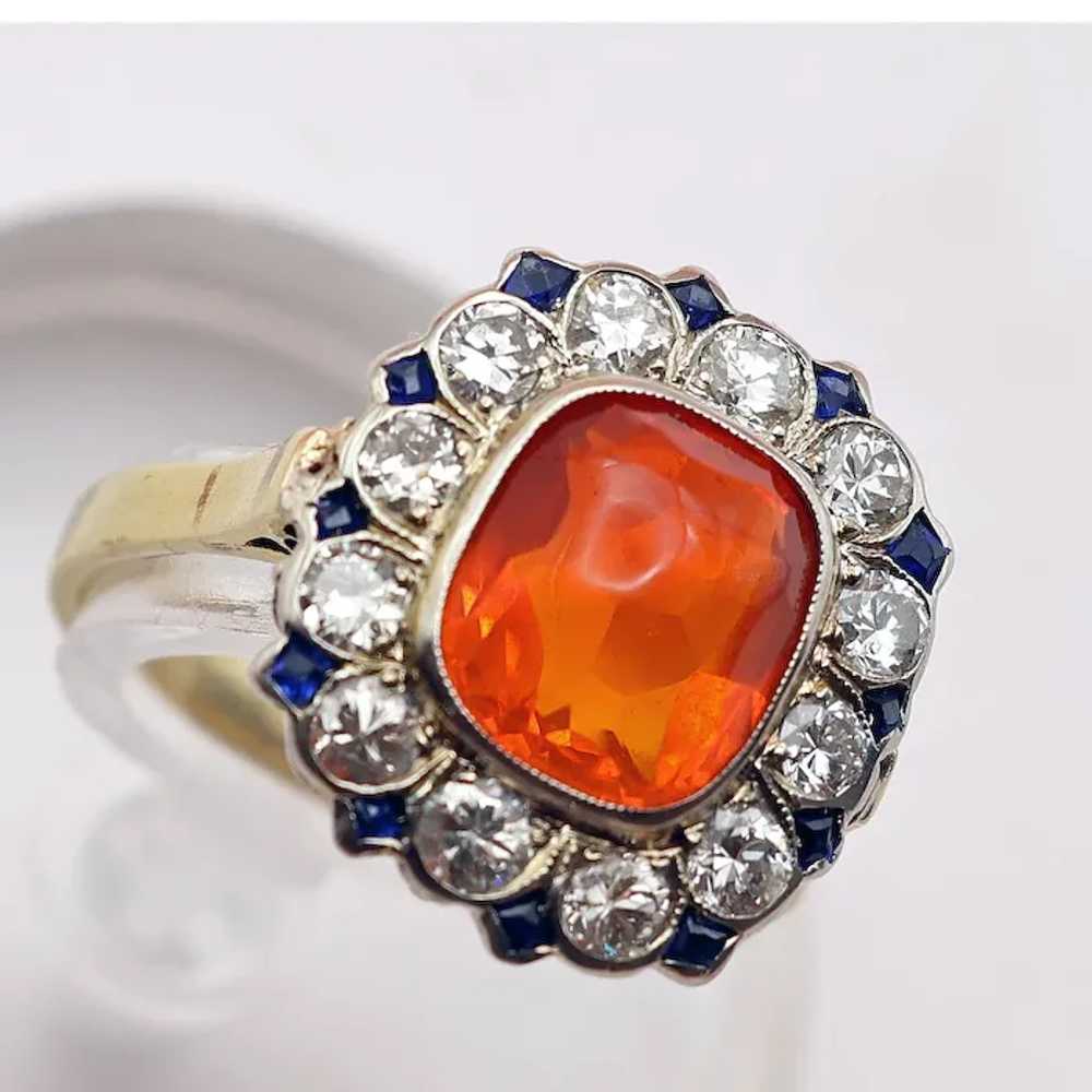 Vintage Art Deco ring cushion cut fire opal diamo… - image 8