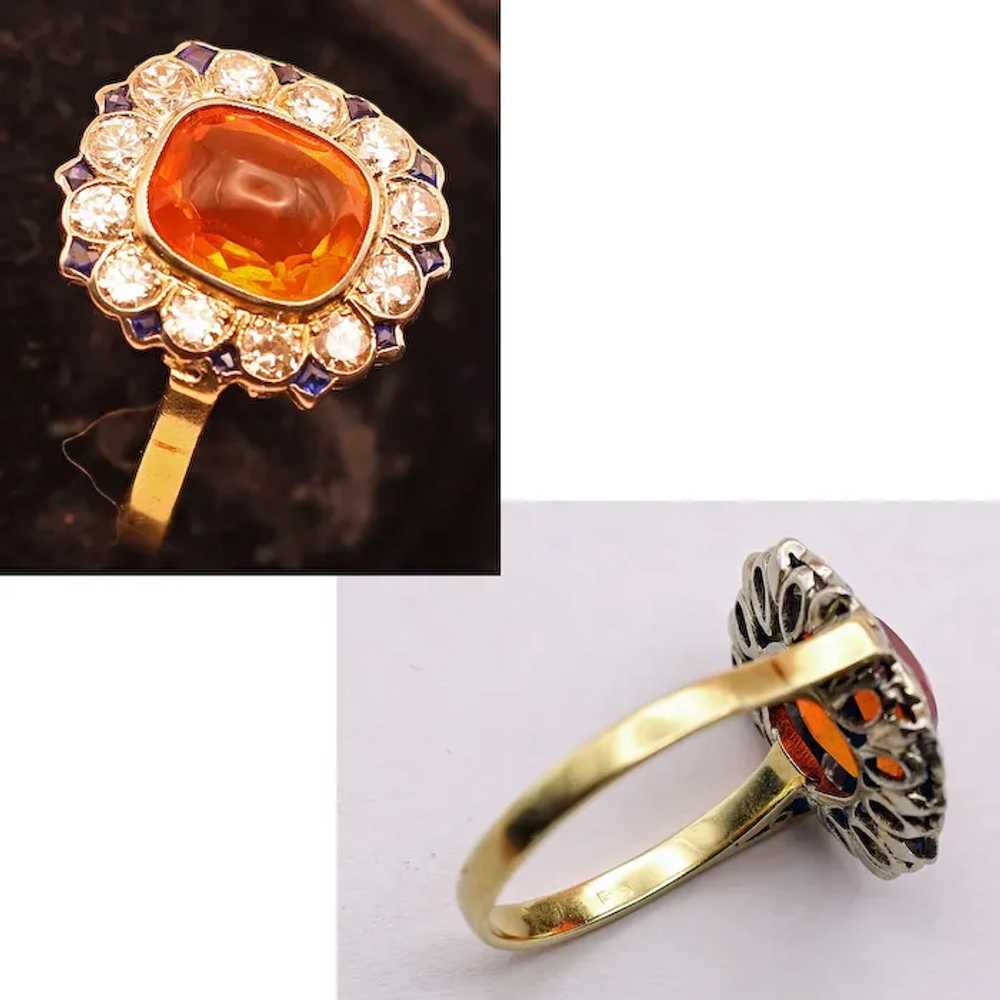 Vintage Art Deco ring cushion cut fire opal diamo… - image 9