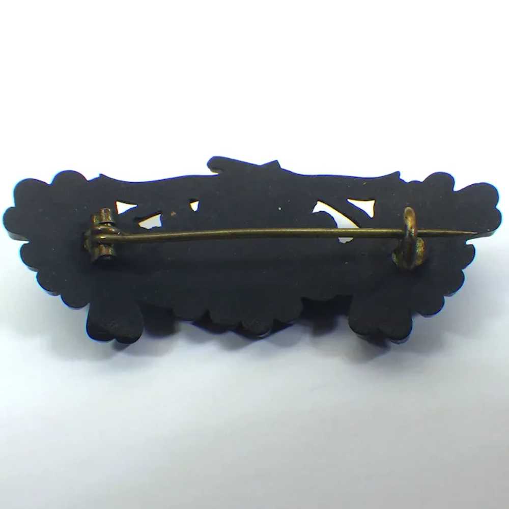 Antique Victorian Mourning Brooch, Carved Flowers… - image 5