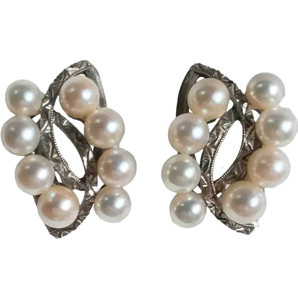 Sterling silver Akoya pearl screw back earrings - image 1