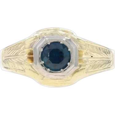 Yellow Gold Lab-Created Sapphire Art Deco Men's Ri