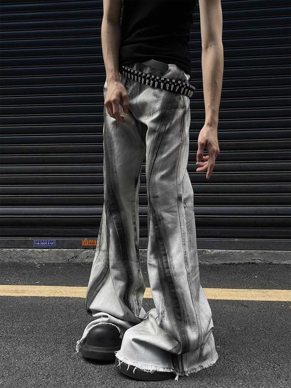 Jean × Streetwear Painted Stacked Flare Denim Jea… - image 6