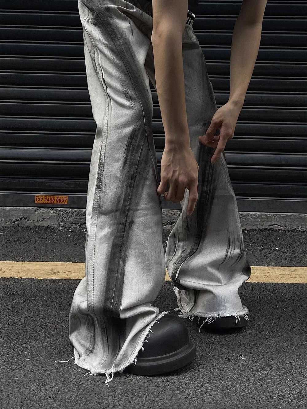 Jean × Streetwear Painted Stacked Flare Denim Jea… - image 7