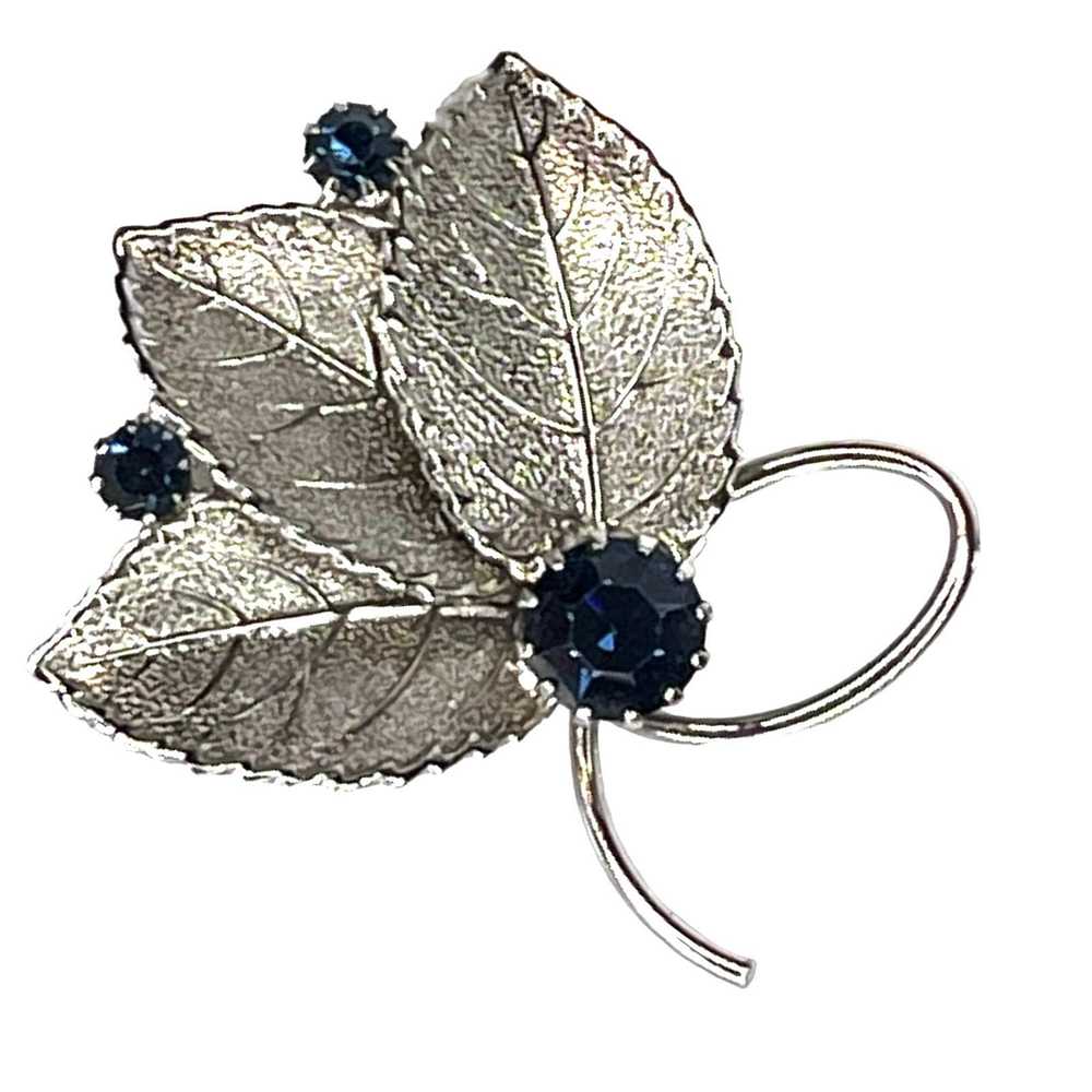 Vintage VTG 1950's Silver Loop Leaf BROOCH 2" Pin… - image 1