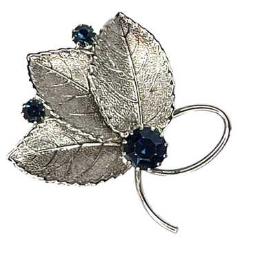 Vintage VTG 1950's Silver Loop Leaf BROOCH 2" Pin… - image 1