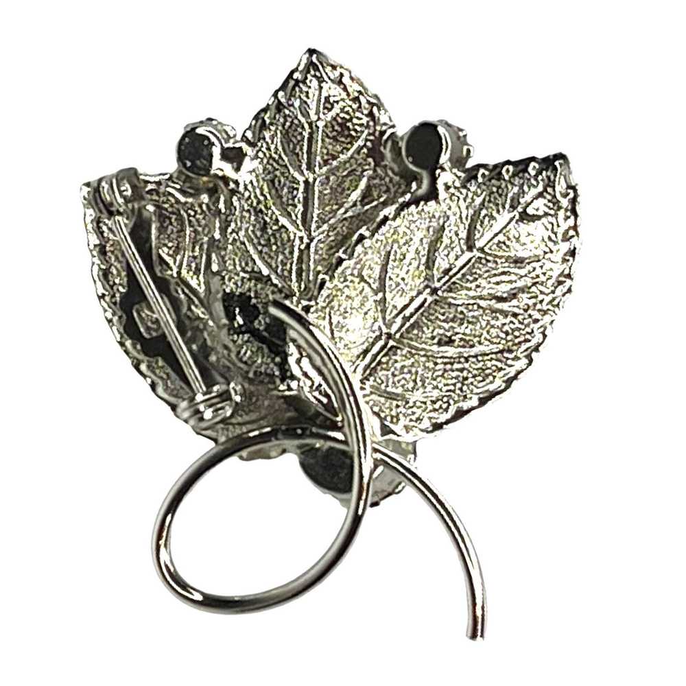 Vintage VTG 1950's Silver Loop Leaf BROOCH 2" Pin… - image 3