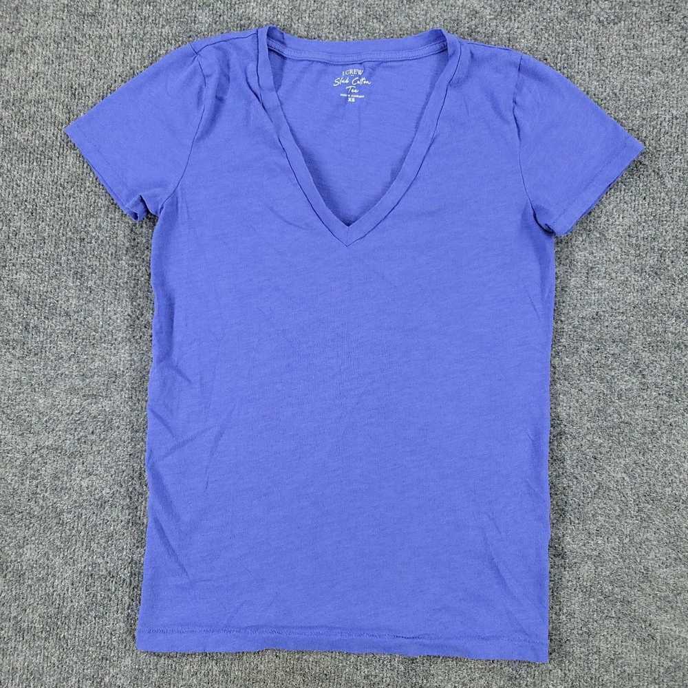 J.Crew Women's XS Blue Slub Cotton Short Sleeve V… - image 1