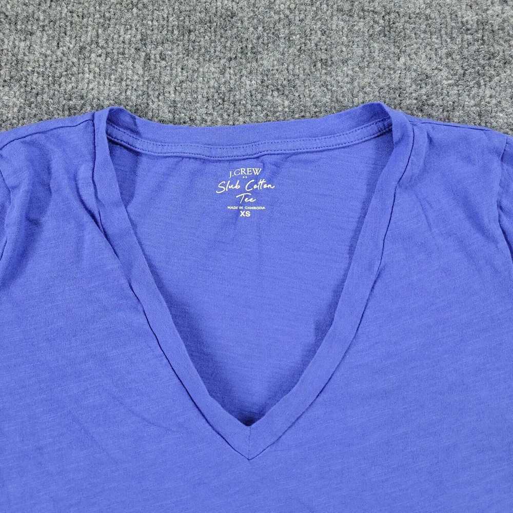 J.Crew Women's XS Blue Slub Cotton Short Sleeve V… - image 2