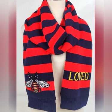 GUCCI★素敵!UNISEX STRIPED WOOL LONG SCARF W/ BEE LOGO Gucci bee scarf - Gem