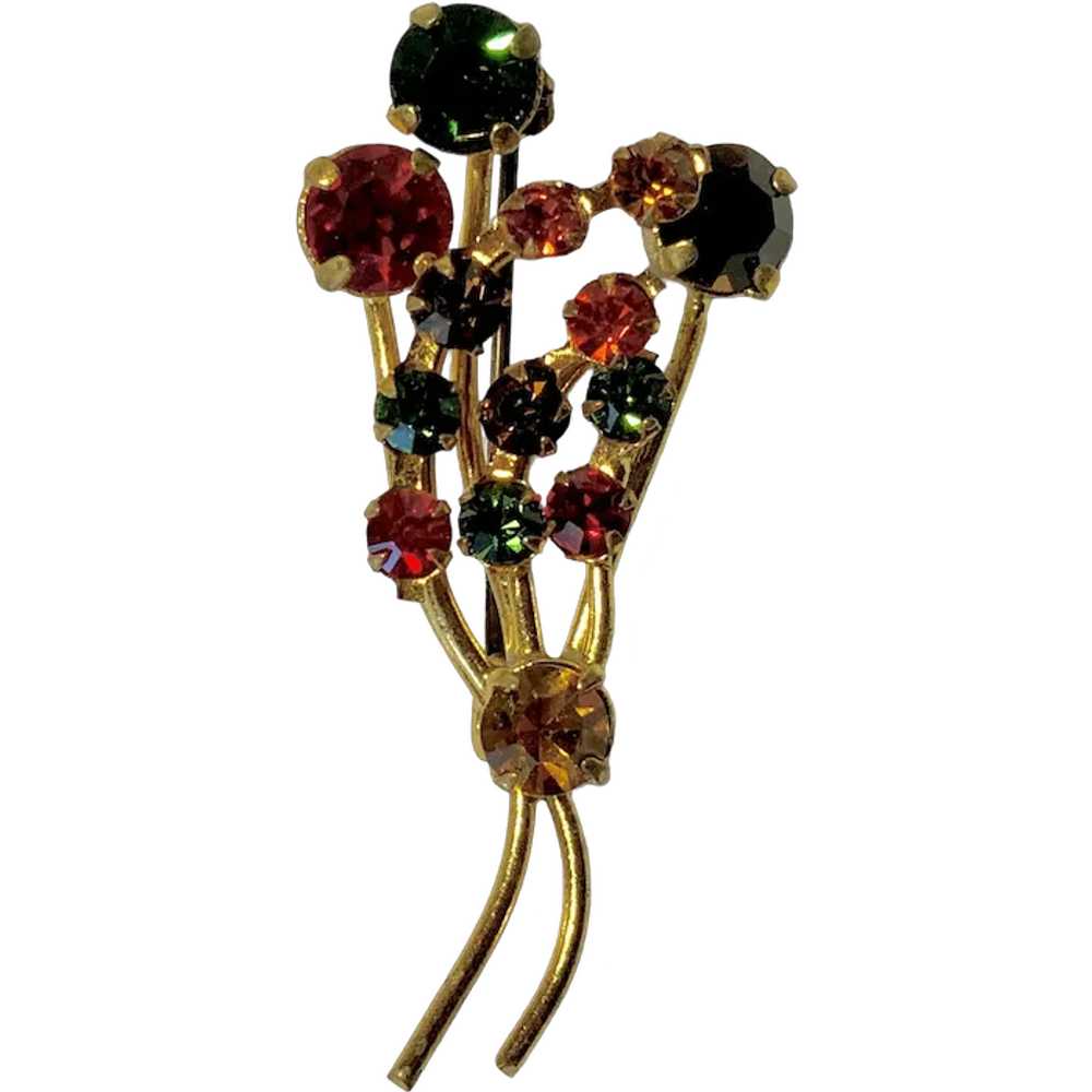 Floral Brooch Pin Autumn Crystal Rhinestones, Red… - image 1