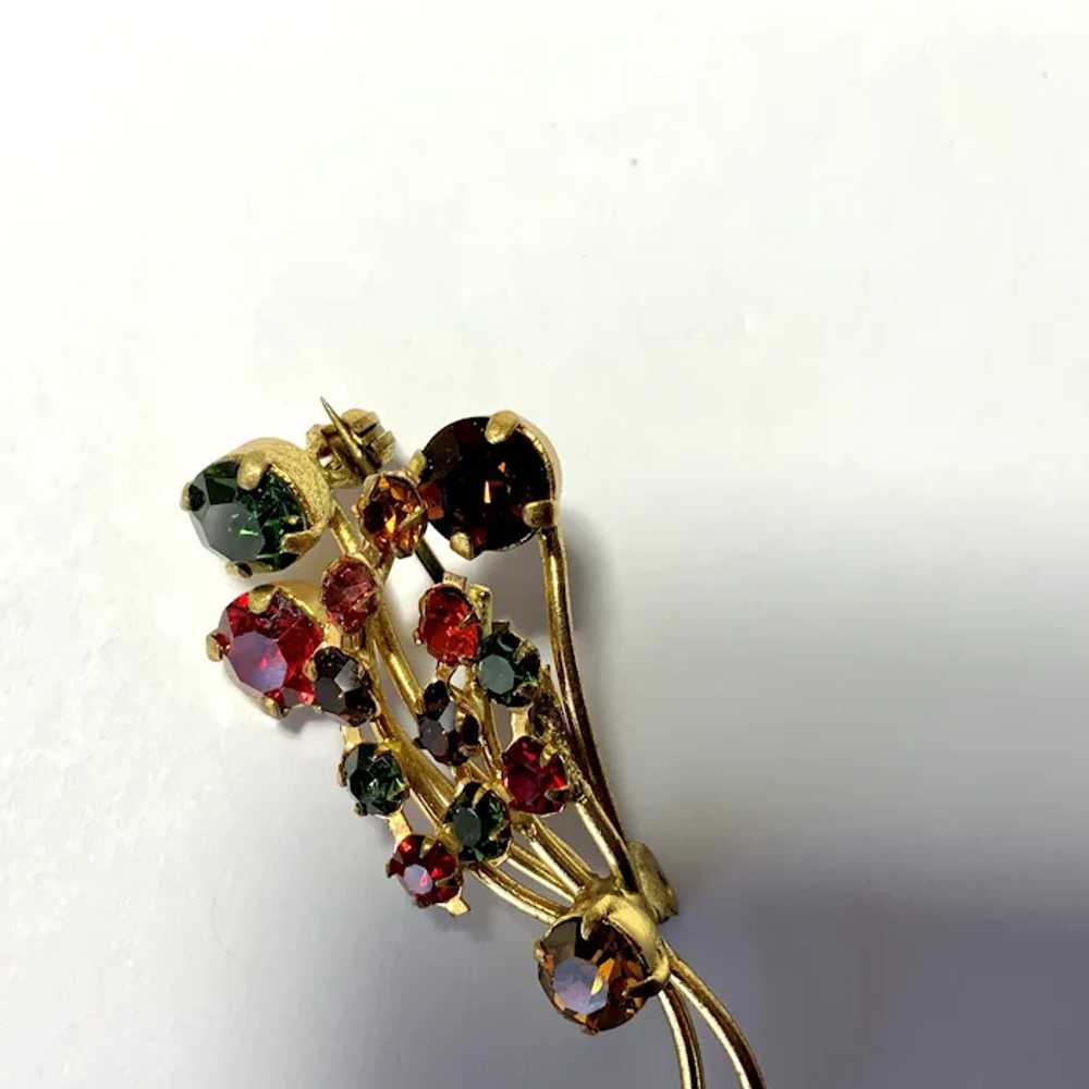 Floral Brooch Pin Autumn Crystal Rhinestones, Red… - image 2