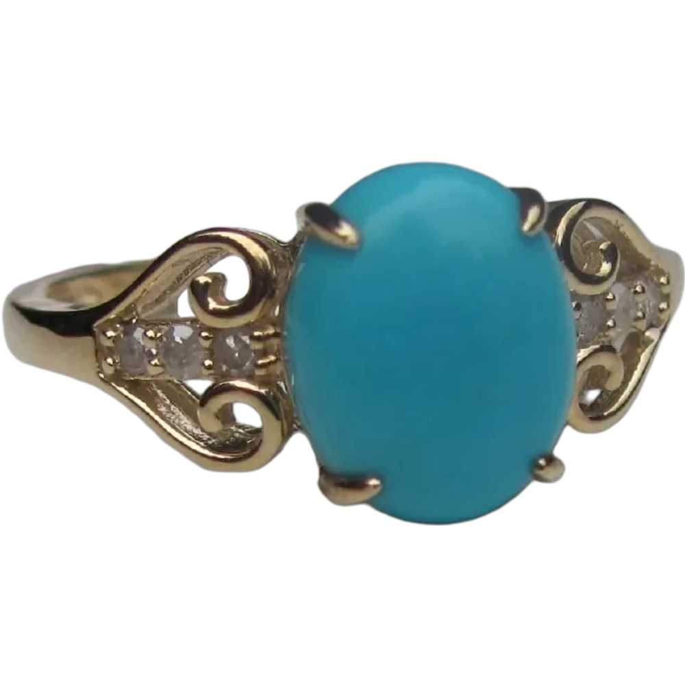 10K Gold Turquoise and Diamond Ring - image 1