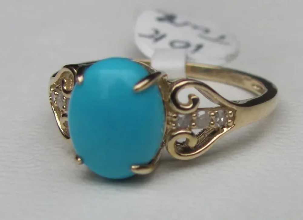 10K Gold Turquoise and Diamond Ring - image 2