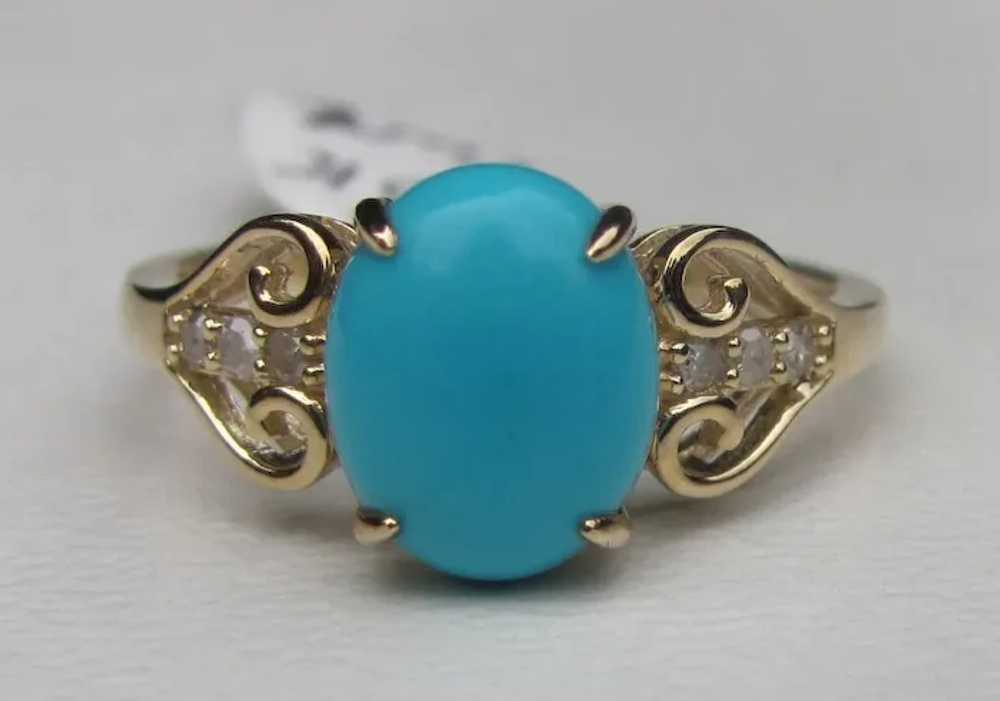 10K Gold Turquoise and Diamond Ring - image 3