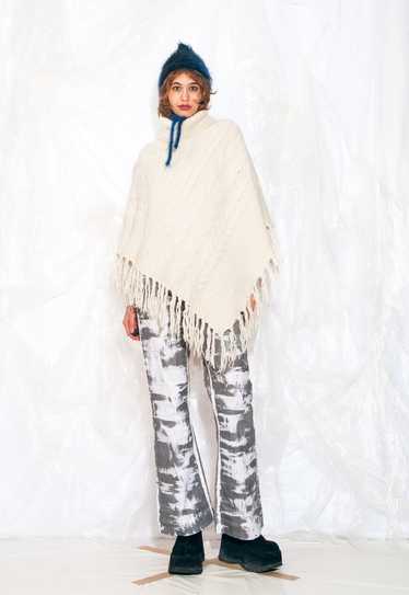 Vintage Y2K Oversized Poncho in Beige Wool with Fr