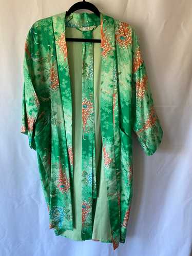 Green & Peach Silk Japanese Kimono