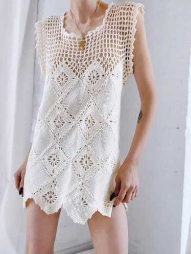 buttercream scallop crochet knit mini dress