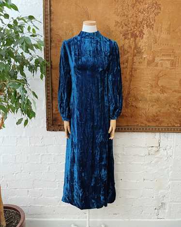 1970s Colin Glascoe Royal Blue Crushed Velvet Max… - image 1