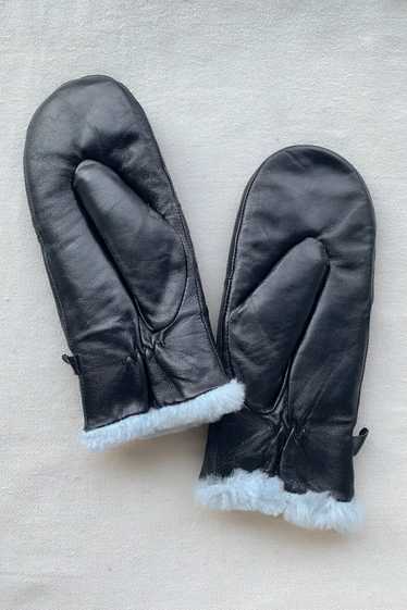 Black Leather Shearling Mittens