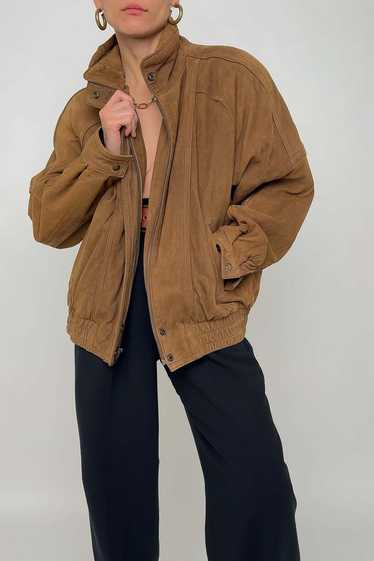 Vintage Suede Leather Bomber Jacket - Cinnamon