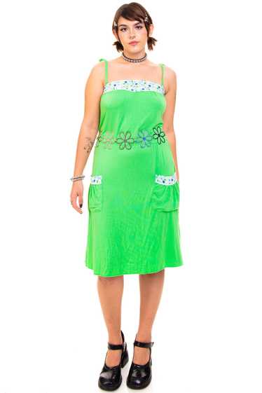 Vintage Y2K Lu Lu Lame Green Floral Tank Dress - M