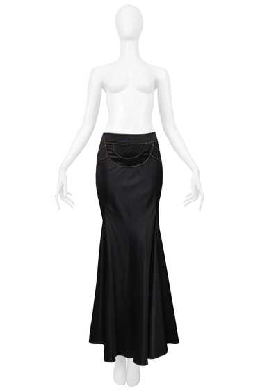 ROBERTO CAVALLI BLACK SATIN FLARED SKIRT WITH GOLD