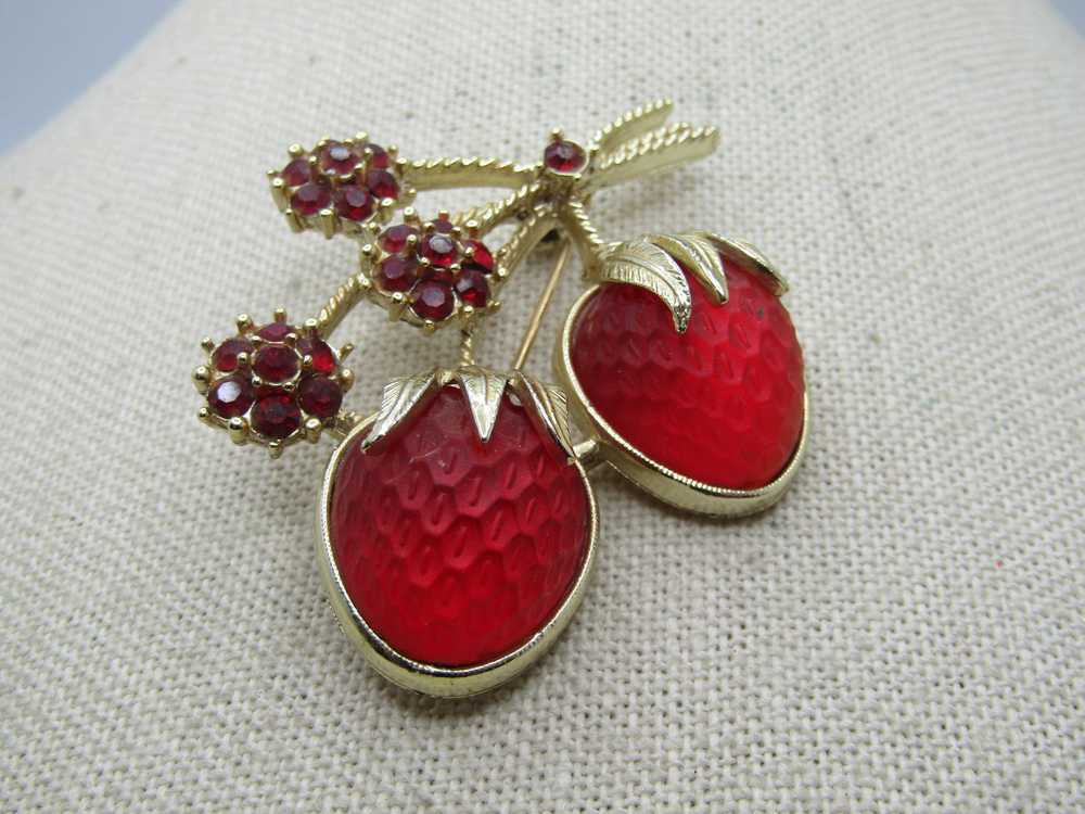 Vintage Strawberries & Rhienstones Brooch, Sarah … - image 6