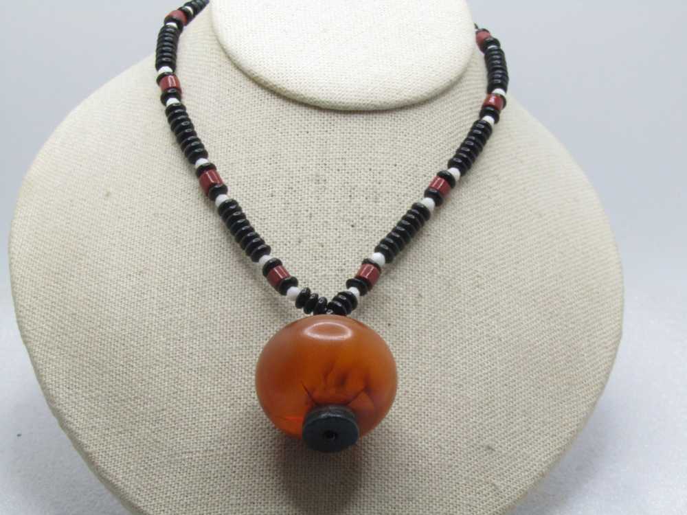 Vintage Bakelite Pendant Glass Beaded Necklace, 2… - image 1