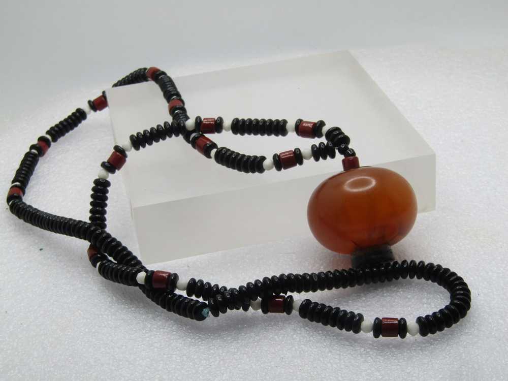 Vintage Bakelite Pendant Glass Beaded Necklace, 2… - image 5