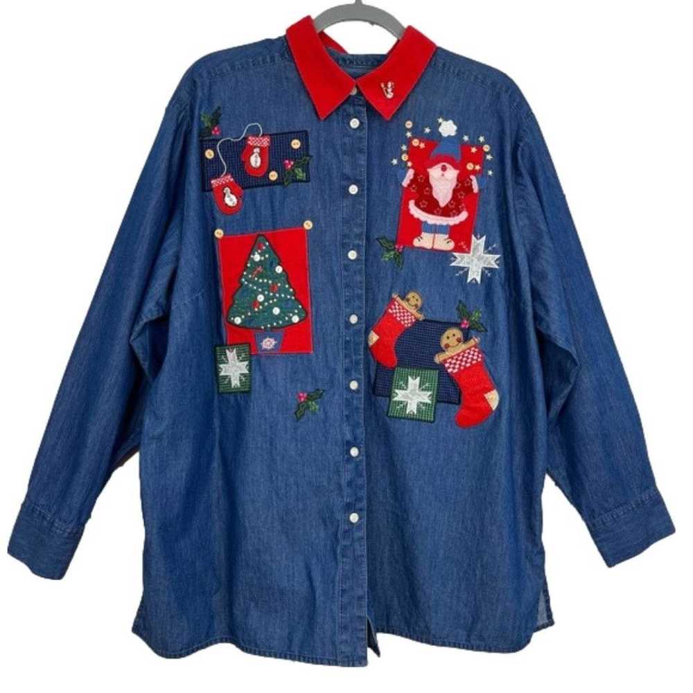 Other Karen Scott Long Sleeve Button Up Denim Cot… - image 1