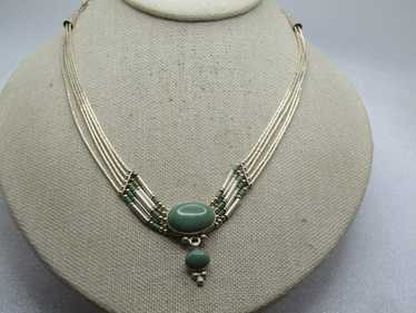 Sterling Southwestern Liquid Silver & Green Stone… - image 1