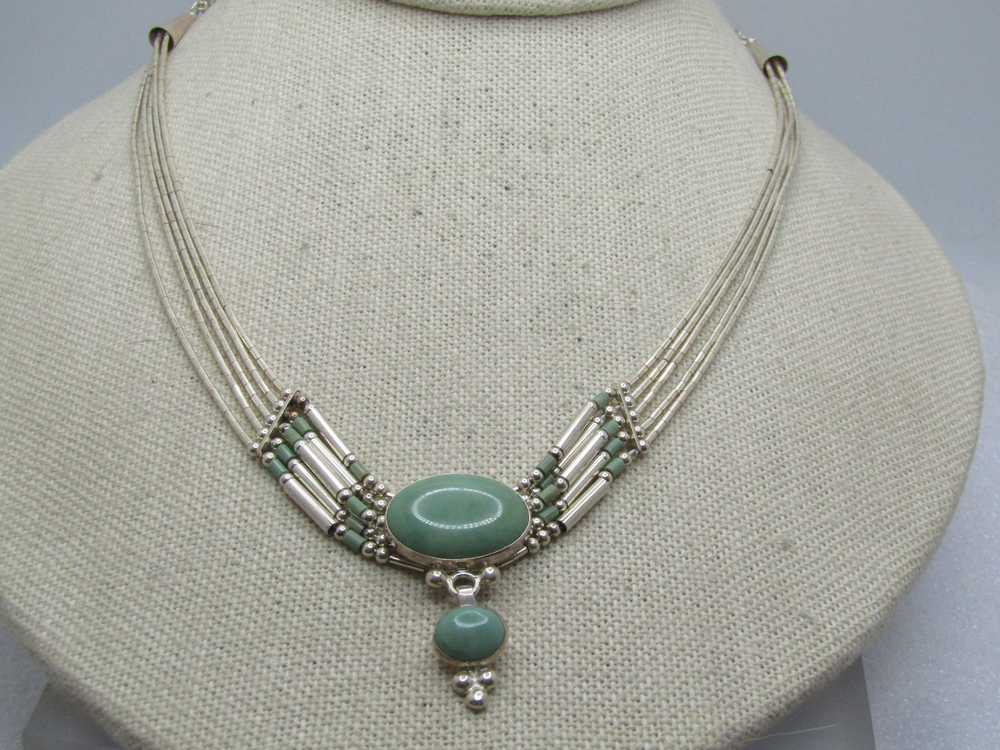 Sterling Southwestern Liquid Silver & Green Stone… - image 2