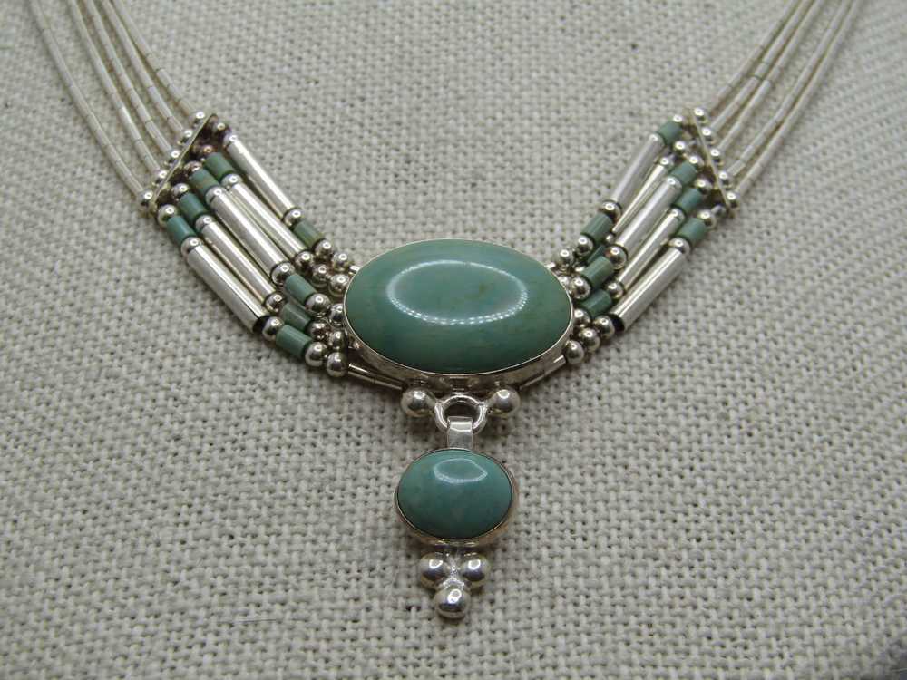 Sterling Southwestern Liquid Silver & Green Stone… - image 3