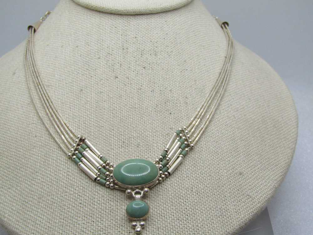 Sterling Southwestern Liquid Silver & Green Stone… - image 4