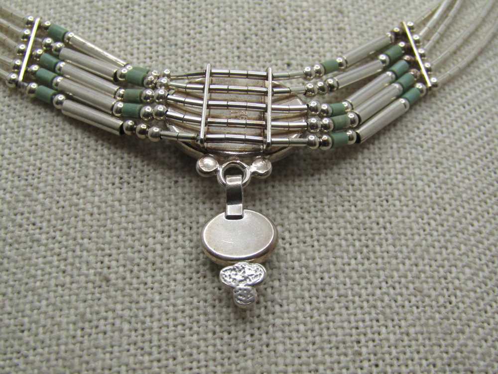 Sterling Southwestern Liquid Silver & Green Stone… - image 5