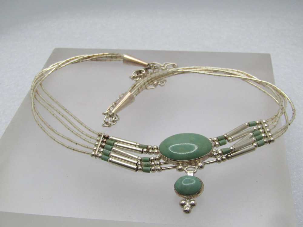 Sterling Southwestern Liquid Silver & Green Stone… - image 7