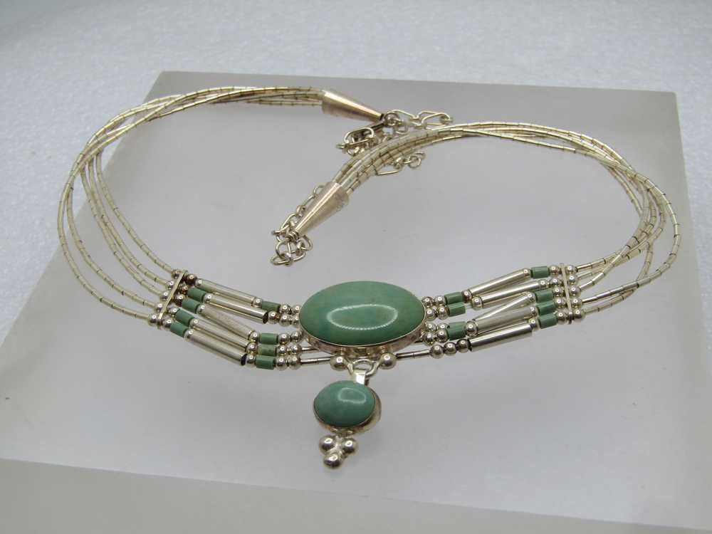 Sterling Southwestern Liquid Silver & Green Stone… - image 8